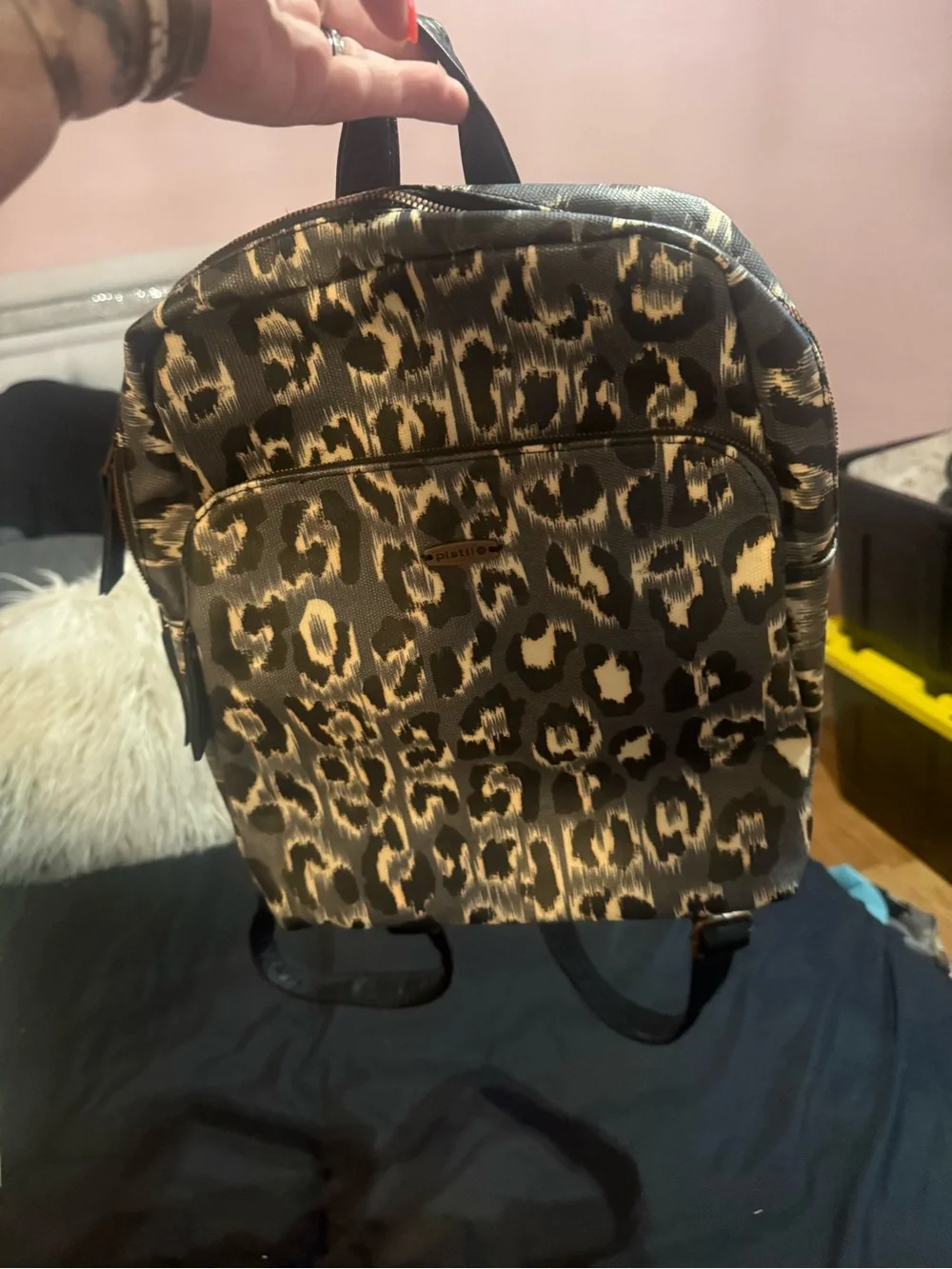 pistil Leopard-Print Mini Backpack in Black and Cream